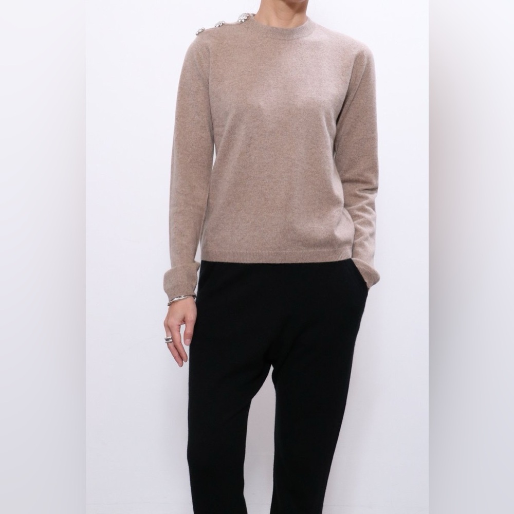 NWT $395 Ganni Crystal-Button Cashmere Sweater
